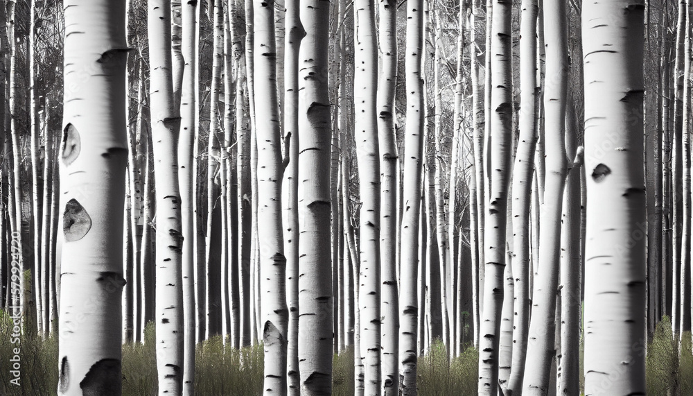Obraz premium White birch trees in forest, birch forest texture background