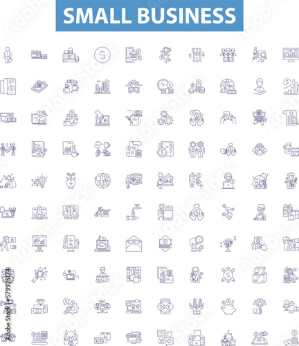 Small business line icons, signs set. Entrepreneurs, Startups, Micro, Midsize, Solo, Mom and Pop, Freelance, Home based, Local outline vector illustrations.