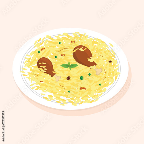 Vector vector illustration of chicken biryani