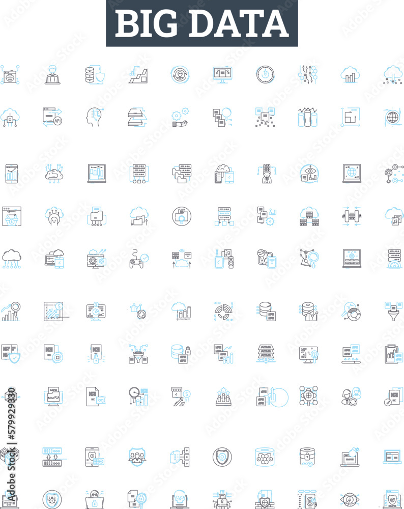 Big data vector line icons set. Hadoop, Analytics, Mining, Machine, Learning, Storage, Infrastructure illustration outline concept symbols and signs