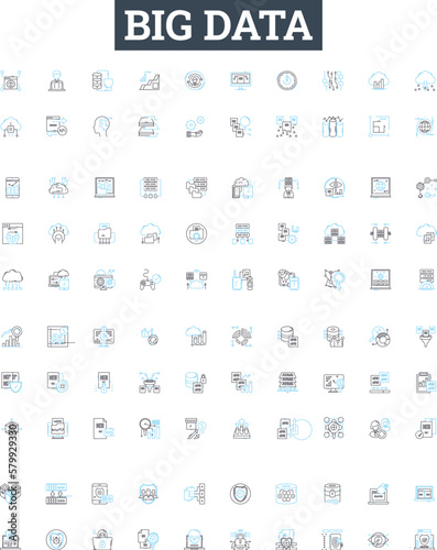 Big data vector line icons set. Hadoop, Analytics, Mining, Machine, Learning, Storage, Infrastructure illustration outline concept symbols and signs