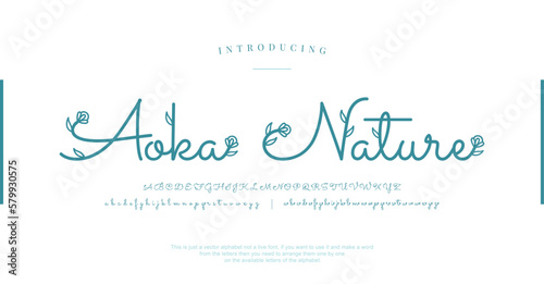 Elegant alphabet nature handwriting fonts. Luxury lettering typography decorative concept for wedding invitations, letters, signs, fashion and many more. vector illustration