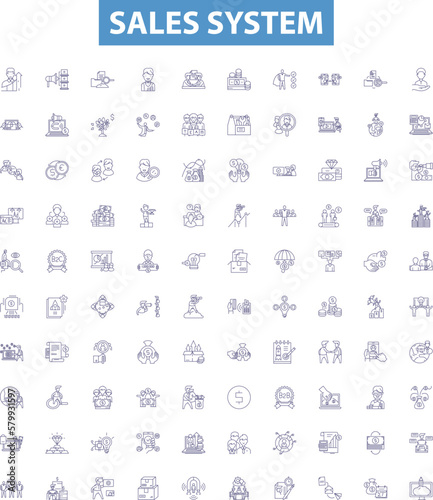 Sales system line icons, signs set. Sale, System, Automation, Management, Tracking, Forecasting, Analysis, Reporting, Platform outline vector illustrations.