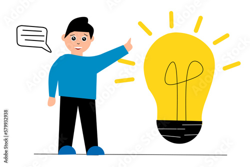 Business idea concept with people and lamp objects on white background elements. Vector illustration.