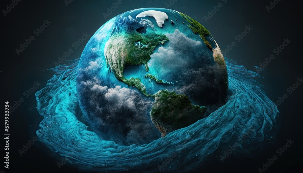 Fototapeta premium Earth Day: A Vibrant Eye-Catching Background Design Template of Earth in Shape of Beautiful Artistic Hydro Perfect for Environmental Wildlife Projects (generative AI