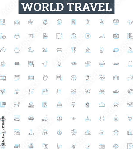 World travel vector line icons set. World, Travel, Globe, Explore, Journey, Adventure, Vacation illustration outline concept symbols and signs