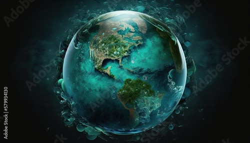Earth Day: A Vibrant Eye-Catching Background Design Template of Earth in Shape of Beautiful Artistic Water conservation Perfect for Environmental Wildlife Projects (generative AI