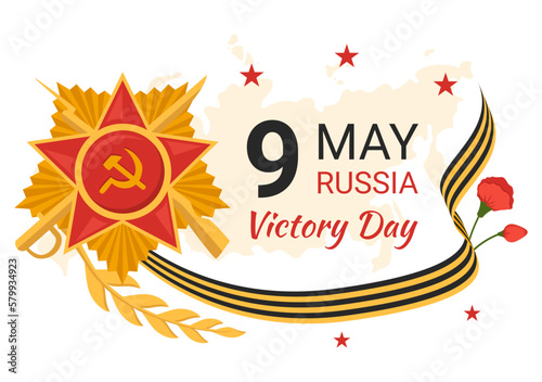 Russian Victory Day on May 9 Illustration with Medal Star Of The Hero and Great Patriotic War in Flat Cartoon Hand Drawn for Landing Page Templates