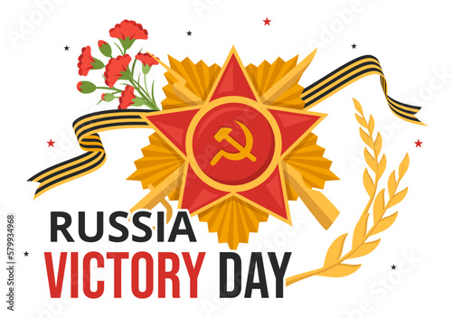 Russian Victory Day on May 9 Illustration with Medal Star Of The Hero and Great Patriotic War in Flat Cartoon Hand Drawn for Landing Page Templates