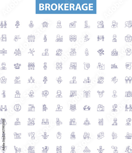 Brokerage line icons, signs set. Brokerage, Trading, Broker, Firms, Securities, Bonds, Stocks, Futures,Investment outline vector illustrations.