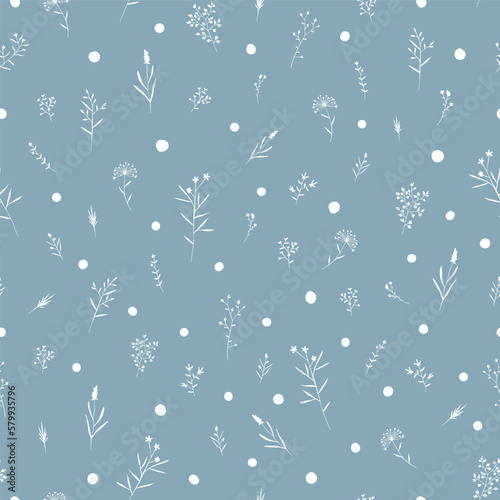 Blue Speckle Flower Silhouette Seamless Vector Repeat Pattern