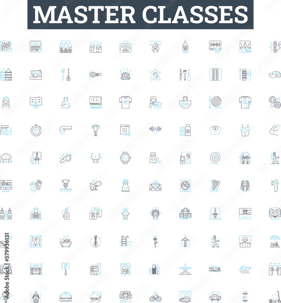 Master Classes vector line icons set. Masters, Classes, Learning, Instruction, Education, Course, Program illustration outline concept symbols and signs Master Classes vector line icons set. Masters, Classes, Learning, Instruction, Education, Course, Program illustration outline concept symbols and signs