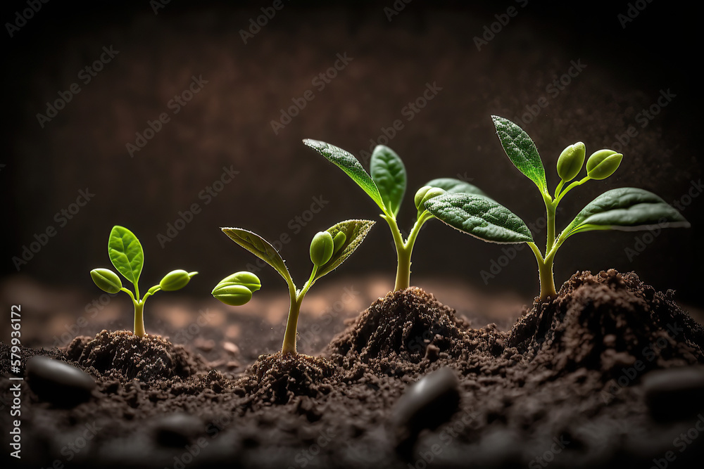 Seedlings are growing on the Coins stack with cubes, business growth, profit, and success development to achieve the target. Strategic planning, created with Generative AI Seedlings are growing on the Coins stack with cubes, business growth, profit, and success development to achieve the target. Strategic planning, created with Generative AI