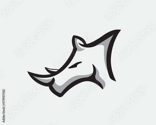simple Rhino head line art side view logo design template illustration inspiration
