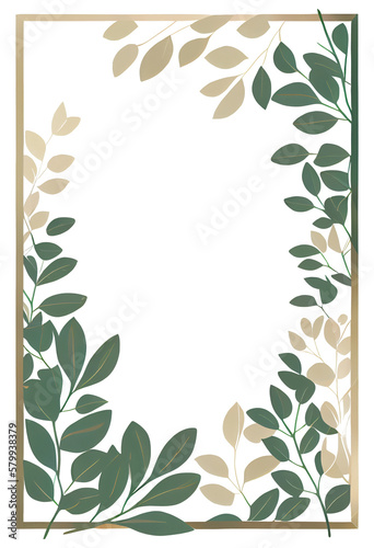 Elegant leafy green decorative rectangular frame of verdant leaves for event promotion, save the date, wedding invitations all-natural fresh herbal lifestyle ads (generative AI, AI)