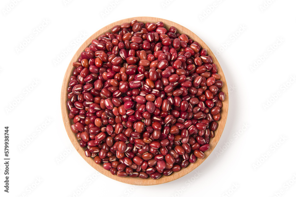 Raw red bean or azuki beans seeds in plate isolated on white background Raw red bean or azuki beans seeds in plate isolated on white background