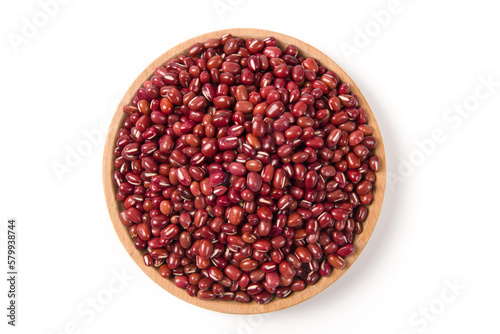 Raw red bean or azuki beans seeds in plate isolated on white background