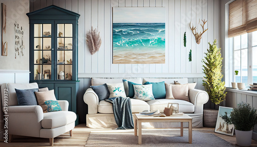 A Beachy Living Room That Bring the Ocean Inside Generative AI © gfx_nazim