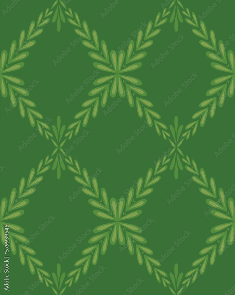 Seamless vector green monochrome pattern with a rhombus of stems and foliage. Simple texture with branches with leaves on for and fabric. Seamless vector green monochrome pattern with a rhombus of stems and foliage. Simple texture with branches with leaves on for and fabric.