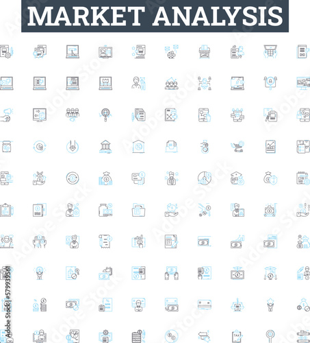 Market analysis vector line icons set. Market, Analysis, Trends, Research, Consumers, Share, Investing illustration outline concept symbols and signs