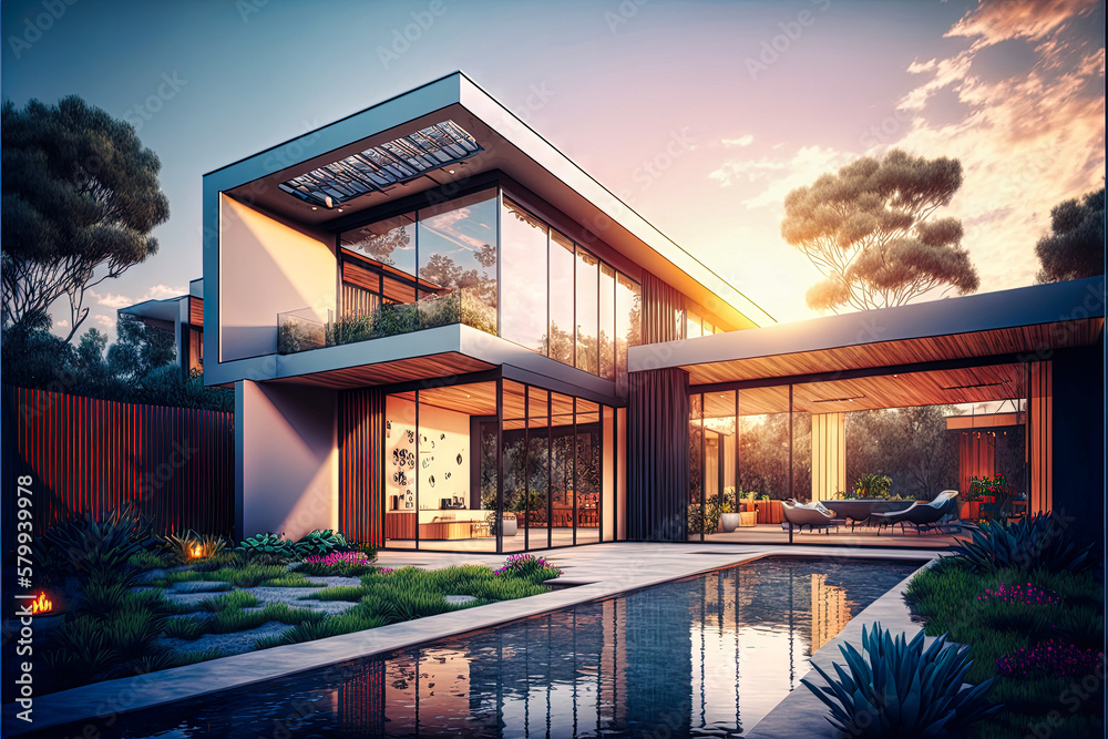 Amazing modern house, villa. Architectural exterior design. Inspiration, concept for designers and architects. Generative AI Amazing modern house, villa. Architectural exterior design. Inspiration, concept for designers and architects. Generative AI