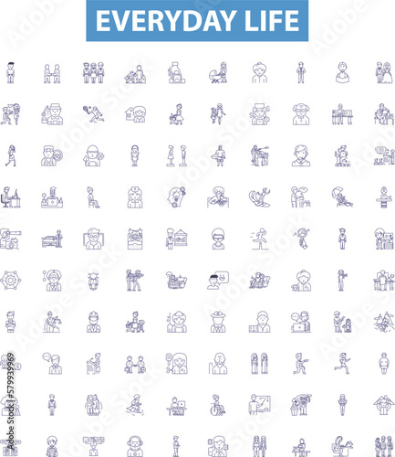 Everyday life line icons, signs set. StandardizeDaily, Routines, Mundane, Habits, Usual, Activities, Etiquette, Regular, Norms outline vector illustrations.