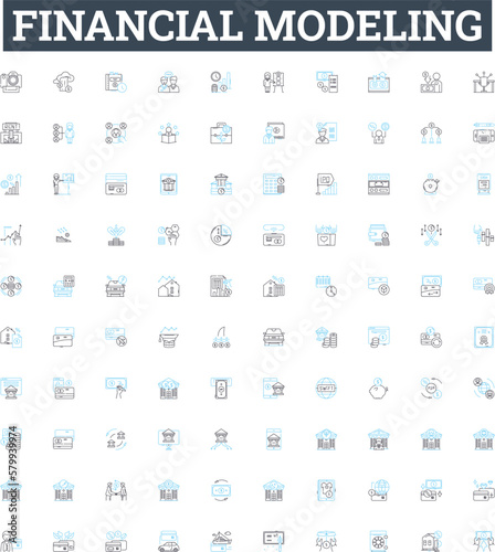 Financial modeling vector line icons set. Cashflow, Forecasting, Securities, Valuation, Analysis, Arithmetic, Budgeting illustration outline concept symbols and signs