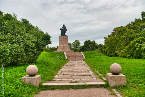 Monument to the Russian Emperor Peter 1 in Vyborg, Russia