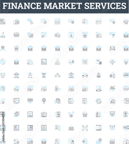 Finance market services vector line icons set. Funding, Banking, Investing, Trading, Advisory, Risk, Capital illustration outline concept symbols and signs