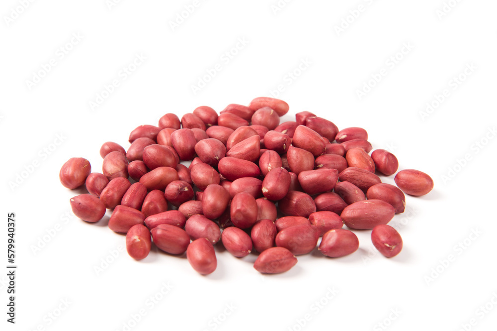 red peeled peanuts isolated on white background. red peeled peanuts isolated on white background.