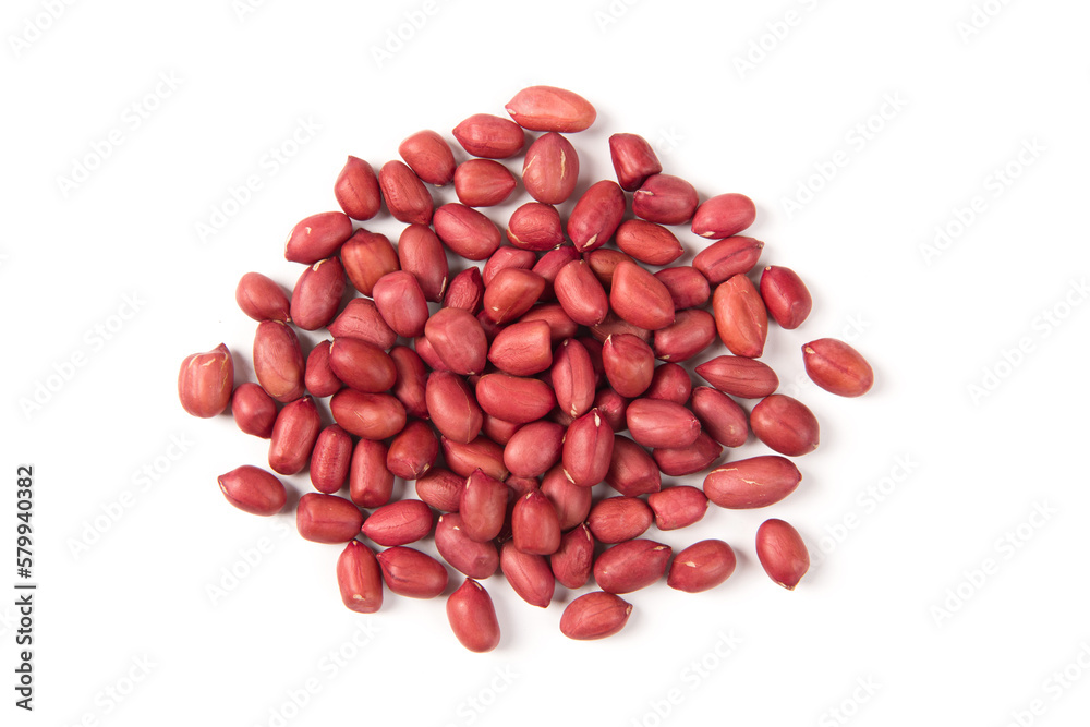 red peeled peanuts isolated on white background. red peeled peanuts isolated on white background.