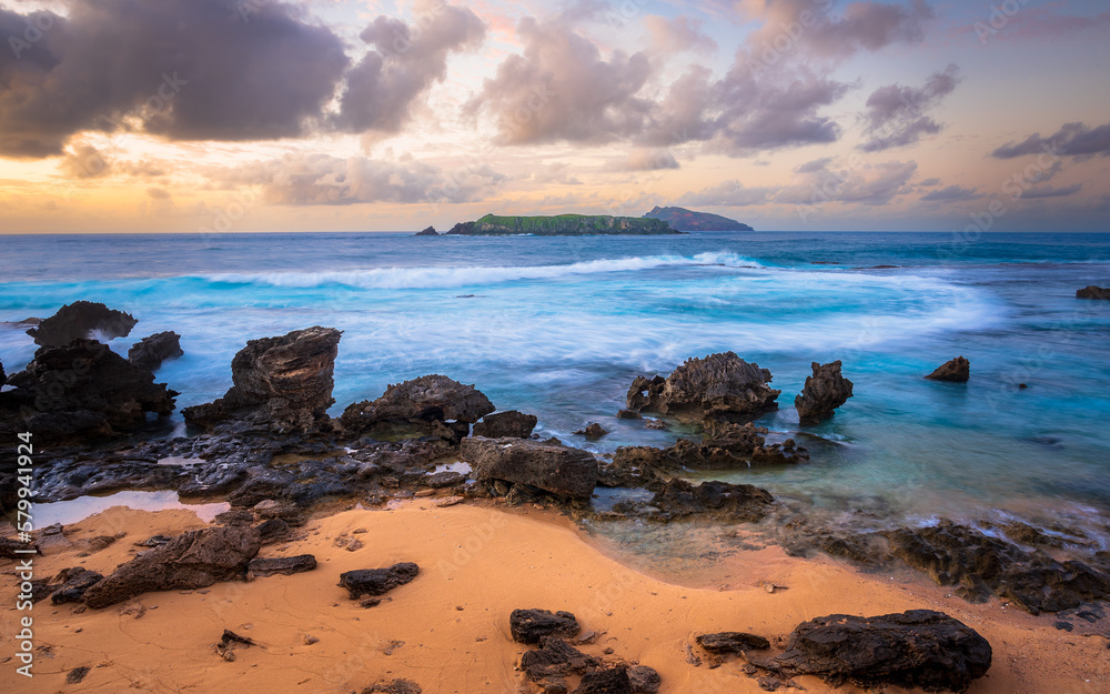 Seaside scenery of Norfolk Island, sunrise at slaughter bay