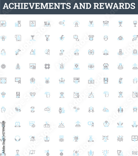 Achievements and rewards vector line icons set. Awards, Merits, Honors, Recognition, Successes, Accolades, Distinction illustration outline concept symbols and signs