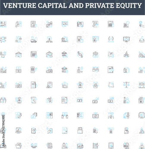 Venture capital and private equity vector line icons set. Venture, Capital, Private, Equity, Investing, Financing, Investors illustration outline concept symbols and signs