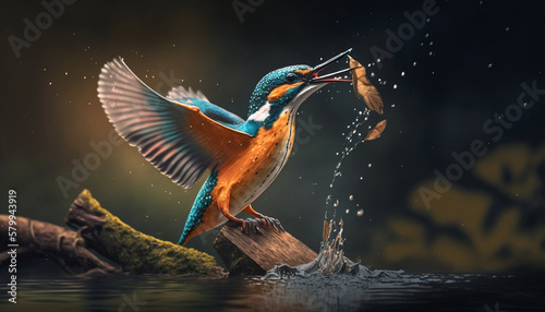 kingfisher flying of water © h3bs