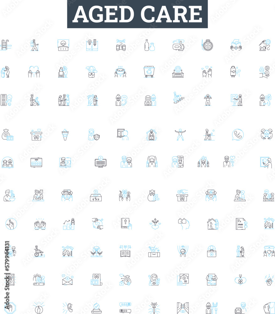 Aged care vector line icons set. Aging, Care, Elderly, Assisted, Supportive, Nursing, Retirement illustration outline concept symbols and signs Aged care vector line icons set. Aging, Care, Elderly, Assisted, Supportive, Nursing, Retirement illustration outline concept symbols and signs