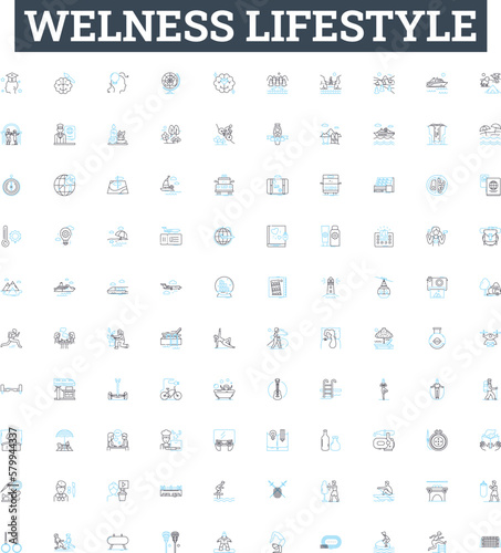 Welness lifestyle vector line icons set. Wellness, Lifestyle, Health, Fitness, Diet, Nutrition, Exercise illustration outline concept symbols and signs