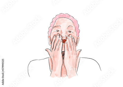 person wash her face, face touching