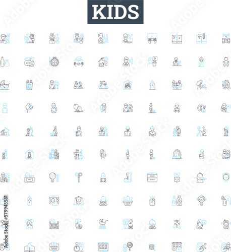 Kids vector line icons set. Children, Toddlers, Babies, Preschoolers, Juveniles, adolescents, Teenagers illustration outline concept symbols and signs