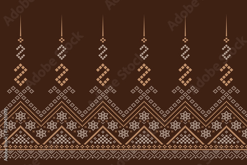 Nature vintages cross stitch traditional ethnic pattern paisley flower Ikat background abstract Aztec African Indonesian Indian seamless pattern for fabric print cloth dress carpet curtains and sarong