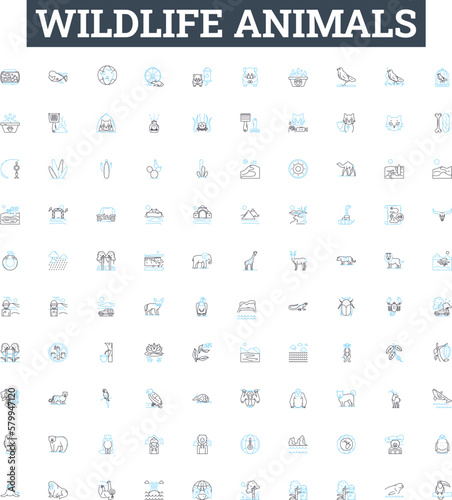 Wildlife animals vector line icons set. Animals, Wildlife, Fauna, Mammals, Birds, Reptiles, Fish illustration outline concept symbols and signs