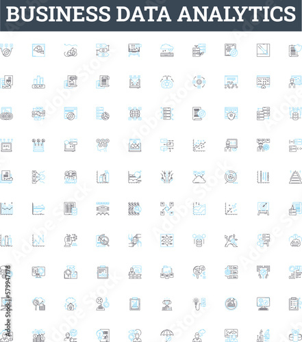 Business data analytics vector line icons set. Business  Data  Analytics  Strategy  Intelligence  Insights  Big illustration outline concept symbols and signs