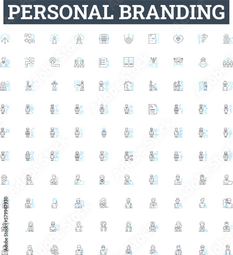 Personal branding vector line icons set. Self-promotion, Networking, Reputation, Identity, Image, Profile, Value illustration outline concept symbols and signs