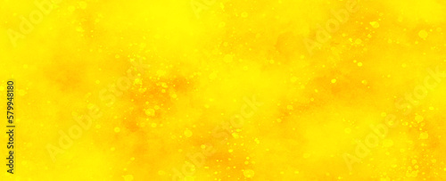 Blur and defocused Yellow golden bokeh lights background, beautiful yellow watercolor background with glitter particles, yellow grunge texture background for wallpaper, invitation, cover and design. 