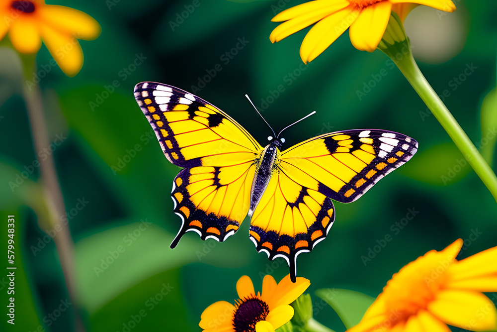 Obraz premium Very beautiful yellow orange butterfly in flight isolated on a transparent background.