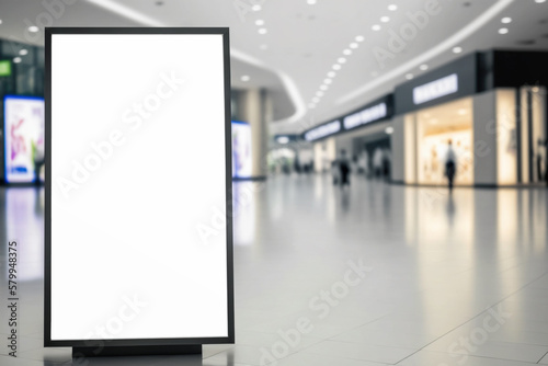 Digital media blank black and white screen modern panel, signboard for advertisement design in a shopping center, gallery. Mockup, mock-up, mock up with blurred background generative ai