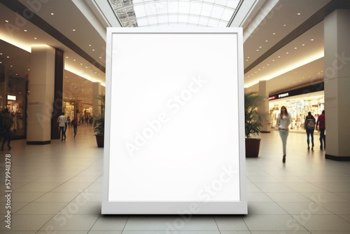 Digital media blank black and white screen modern panel, signboard for advertisement design in a shopping center, gallery. Mockup, mock-up, mock up with blurred background generative ai © Mizan