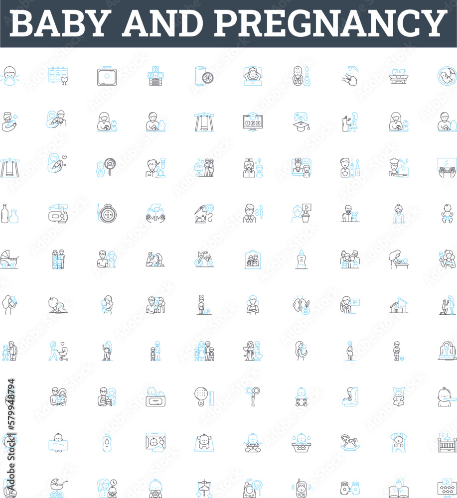 Baby and pregnancy vector line icons set. Infant, Maternity, Nurturing, Delivery, Caring, Mom, Fetal illustration outline concept symbols and signs