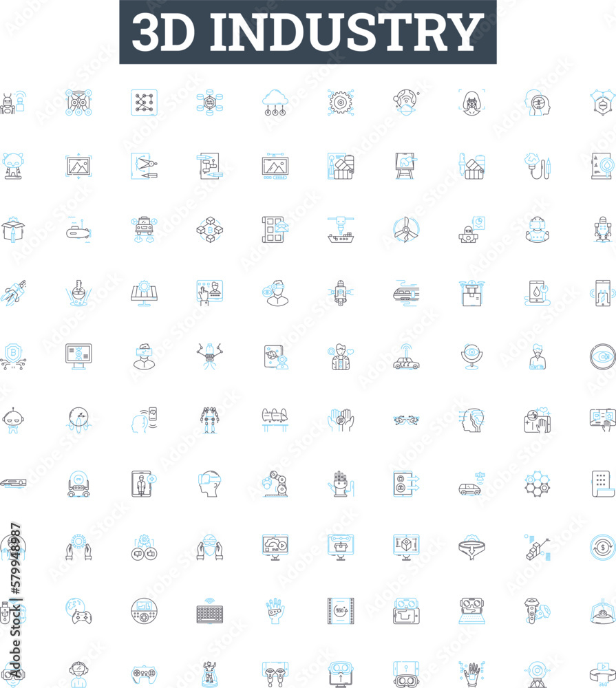 3d industry vector line icons set. 3D, Industry, Printing, Modeling, Rendering, Animation, Design illustration outline concept symbols and signs 3d industry vector line icons set. 3D, Industry, Printing, Modeling, Rendering, Animation, Design illustration outline concept symbols and signs