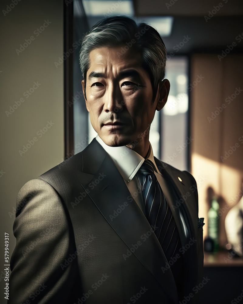 AI generated portrait of Korean male wearing a business suit in the office AI generated portrait of Korean male wearing a business suit in the office